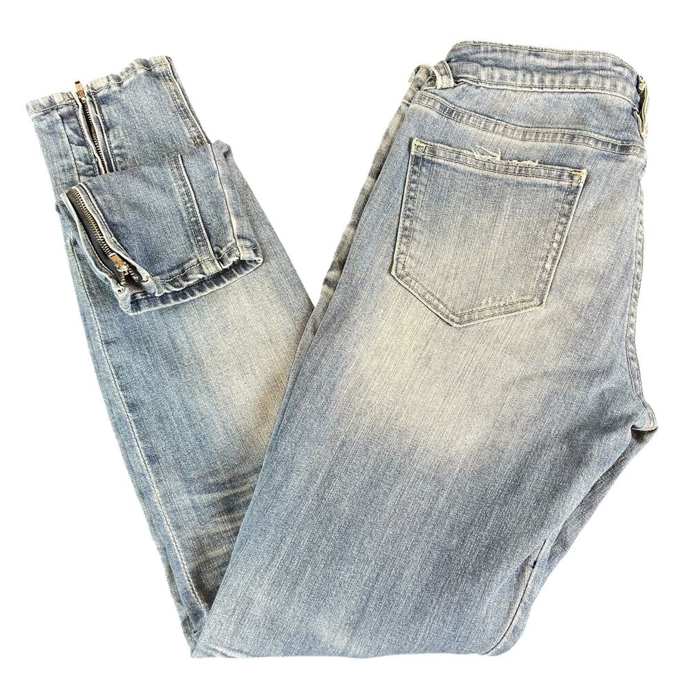 Vigoss Jeans Women Size 29 Blue The Motto Skinny Zip Ankle Stonewash Biker Denim - Picture 6 of 11